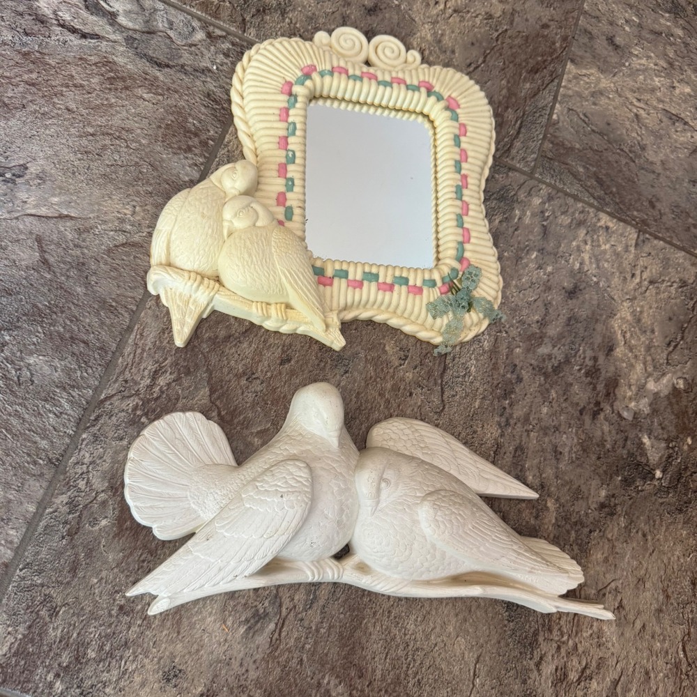 Vintage Cottagecore Coquette Homco Love Birds Wall Decor Set‎ Dove Mirror 1980s